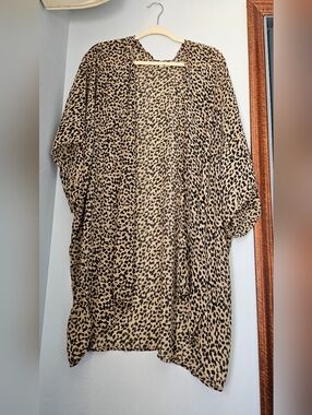 aerie Leopard-Print Open Cardigan in Tan & Black